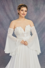 Beaded 3-D Flower A-line Semi-V cut Wedding Dress - Plus Size - OU-A1002P