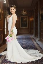 Fitted & Flare Plunge V Neck Tank Top Wedding Dress - CB-F3001