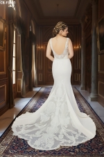 Fitted & Flare Plunge V Neck Tank Top Wedding Dress - CB-F3001