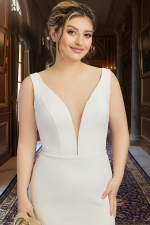 Fitted & Flare Plunge V Neck Tank Top Wedding Dress - CB-F3001