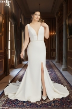 Fitted & Flare Plunge V Neck Tank Top Wedding Dress - CB-F3001