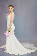 Fitted & Flare Plunge V Neck Tank Top Wedding Dress - Plus Size - CB-F3001P
