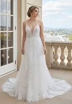 Fitted and Flare Plunge V-neck  Wedding Dress - OU-F1002