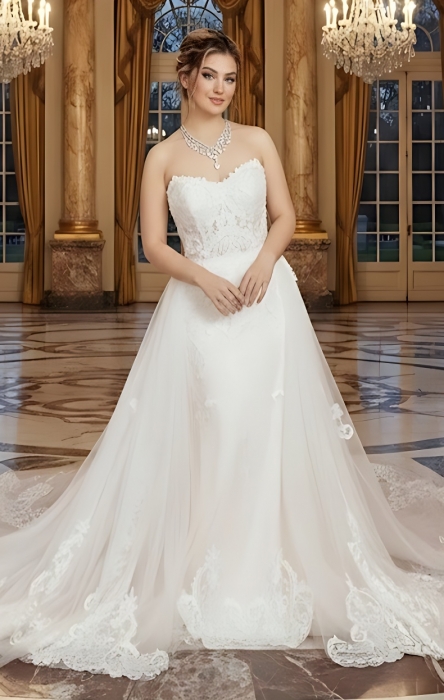 Fitted and Flare Sweet-heart with Over-Skirt Wedding Dress - OU-F1003OS
