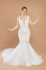 Floral Spaghetti Straps Mermaid Plunge V-Neck Wedding Dress - LV-M2001