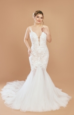 Floral Spaghetti Straps Mermaid Plunge V-Neck Wedding Dress - LV-M2001