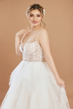 Glitter Floral Spaghetti Straps Ball Gown Wedding Dress - CB-B1001