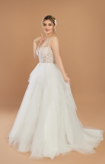 Glitter Floral Spaghetti Straps Ball Gown Wedding Dress - Plus Size - CB-B1001P