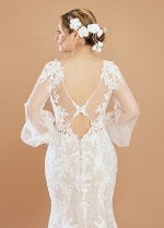 Puff Long Sleeves Mermaid Plunge V-Neck Wedding Dress - LV-F6002