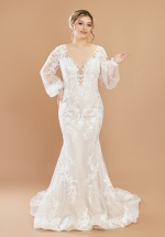 Puff Long Sleeves Mermaid Plunge V-Neck Wedding Dress - Plus Size - LV-F6002P