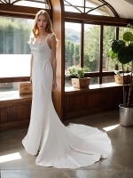 Wedding Dress - Crepe Fitted and Flare with Cowl Neckline - BLC-F2013