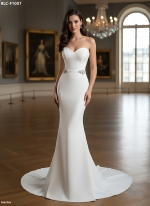 Wedding Dress - Crepe Fitted and Flare with Decorative Rhinestone Side Belts - BLC-F1007