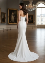 Wedding Dress - Crepe Fitted and Flare with Decorative Rhinestone Side Belts - BLC-F1007