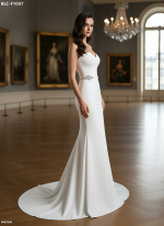 Wedding Dress - Crepe Fitted and Flare with Decorative Rhinestone Side Belts - BLC-F1007