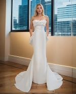 Wedding Dress - Crepe Sheath with Twisted Bust and Detachable Large Bow - BLC-S1005
