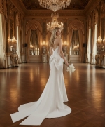 Wedding Dress - Crepe Sheath with Twisted Bust and Detachable Large Bow - BLC-S1005