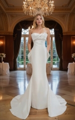 Wedding Dress - Crepe Sheath with Twisted Bust and Detachable Large Bow - BLC-S1005