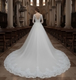 Wedding Dress - Long Sleeves Lace Appliqued Tulle Ball Gown with Sheer Cover Chest and Backline - BLC-B6004