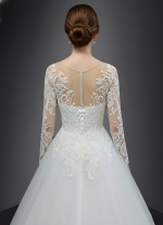 Wedding Dress - Long Sleeves Lace Appliqued Tulle Ball Gown with Sheer Cover Chest and Backline - BLC-B6004