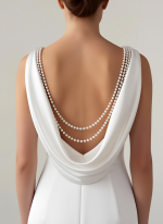 Wedding Dress - Satin Fitted and Flare with Twisted Cross Over Bust Neckline and Slit Skirt -  BLC-F3006