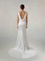 Wedding Dress - Satin Fitted and Flare with Twisted Cross Over Bust Neckline and Slit Skirt -  BLC-F3006