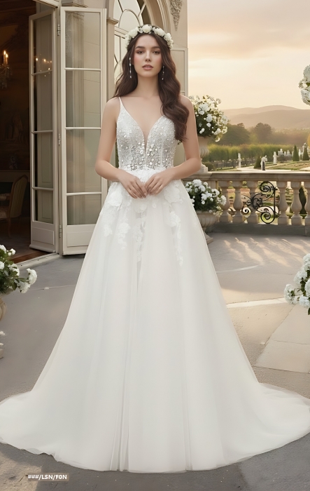 50% off Sample sale: A-Line Beaded and Sequined Lace Tulle Wedding Dress - OU-A2005