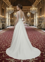 50% off Sample sale: A-line - Satin Wedding Dress with Pleated Waist Line and Sheer Lacy Tank Top Bodice - OU-A3003-50