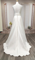 50% off Sample sale: A-line - Satin Wedding Dress with Pleated Waist Line and Sheer Lacy Tank Top Bodice - OU-A3003-50