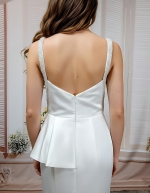 Fitted N Flare Satin Square Neckline Ruffle Slit Skirt Wedding Dress - MO-S2002