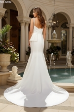 Fitted N Flare Satin Square Neckline Ruffle Slit Skirt Wedding Dress - MO-S2002