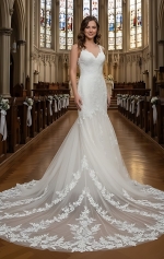 Mermaid Beaded Floral Lace Appliqued Tulle  Wedding Dress - MO-M3001