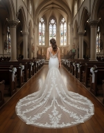 Mermaid Beaded Floral Lace Appliqued Tulle  Wedding Dress - MO-M3001