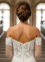 Mermaid Tulle Off-Shoulder Ruffle Skirt with Detachable Finger Ring Sheer Long Sleeves Wedding Dress - MO-M4005