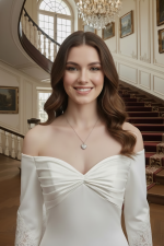 Crepe Long-Sleeve Fitted and Flair Wedding Dress  with Sheer Lacy Train - LV-S6003