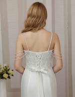 Wedding Dress - Crepe Fitted and Flare with Beaded and Sequin Floral Lace Bodice and Spaghetti Straps- LV-S2004