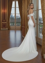 Wedding Dress - Satin Rhinnestone Floral Laces Fitted & Flair with Detachable Overskirt - LV-S1002