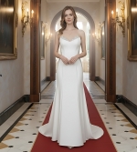 Wedding Dress - Satin Rhinnestone Floral Laces Fitted & Flair with Detachable Overskirt - LV-S1002