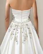 Wedding Dress - Satin Rhinnestone Floral Laces Fitted & Flair with Detachable Overskirt - LV-S1002
