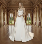 Wedding Dress - Satin Rhinnestone Floral Laces Fitted & Flair with Detachable Overskirt - LV-S1002