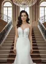 Fitted and Flair - Satin Wedding Dress with Detachable Bow and Overlay - LV-M1002