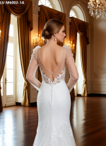 Fitted and Flair - Tulle Lace with Sheer Leg-of-Mutton Long-Sleeve Wedding Dress - LV-M6002-1A