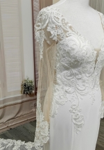 Fitted N Flare Crepe Wedding Dress with Lacy Cut-Out Train - LV-M6005