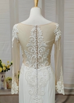 Fitted N Flare Crepe Wedding Dress with Lacy Cut-Out Train - LV-M6005