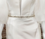 Glossy Satin Sleeveless Plunge V Mermaid Wedding Dress with Detachable Balloon Sleeves - LV-M1003