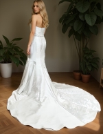 Glossy Satin Sleeveless Plunge V Mermaid Wedding Dress with Detachable Balloon Sleeves - LV-M1003