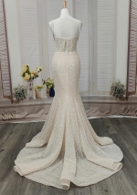 Mermaid - Heavy Beaded and Sequined Wedding Dress with Detachable Tulle Overskirt - LV-M3002OS