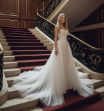 Mermaid - Heavy Beaded and Sequined Wedding Dress with Detachable Tulle Overskirt - LV-M3002OS