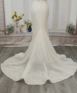 Mermaid - Heavy Beaded and Sequined Wedding Dress with Detachable Tulle Overskirt - LV-M3002OS