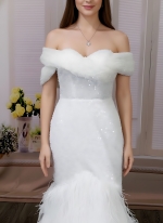 Wedding Dress - Beaded and Sequined Tulle Mermaid with Feather Skirt-  LV-M5002F