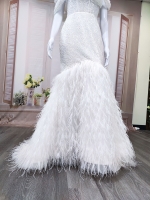 Wedding Dress - Beaded and Sequined Tulle Mermaid with Feather Skirt-  LV-M5002F